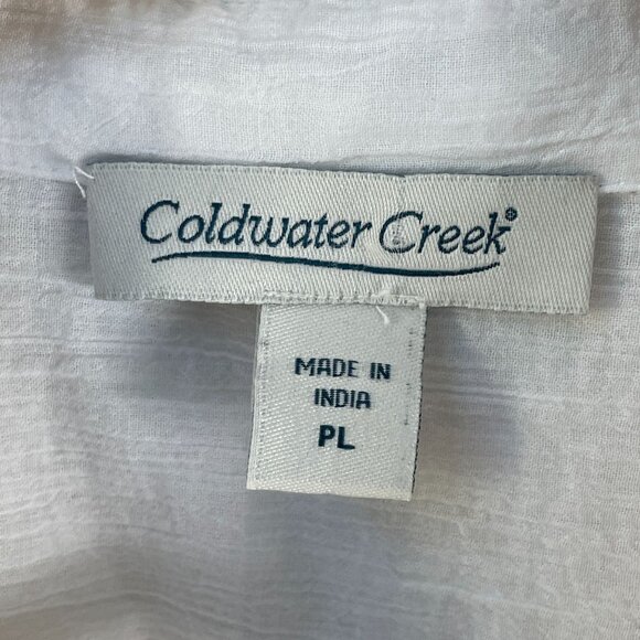 Coldwater Creek Womens Petite Large White Button Up Shirt Roll Tab Sleeve Pocket - Picture 4 of 11